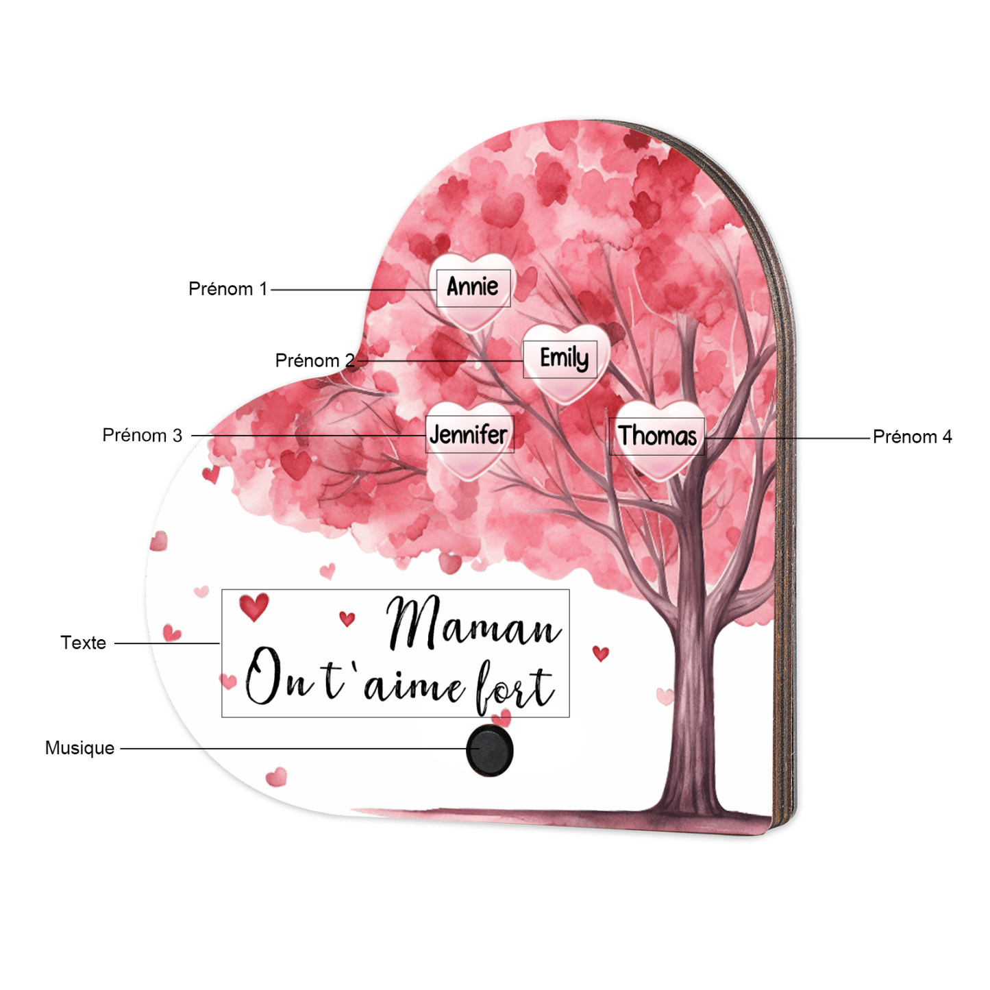 À Maman - Aimant Frigo Musical en forme de Coeur Personnalisé avec 4 Prénoms et Texte Aimant De Réfrigérateur pour Femme | Jessemade