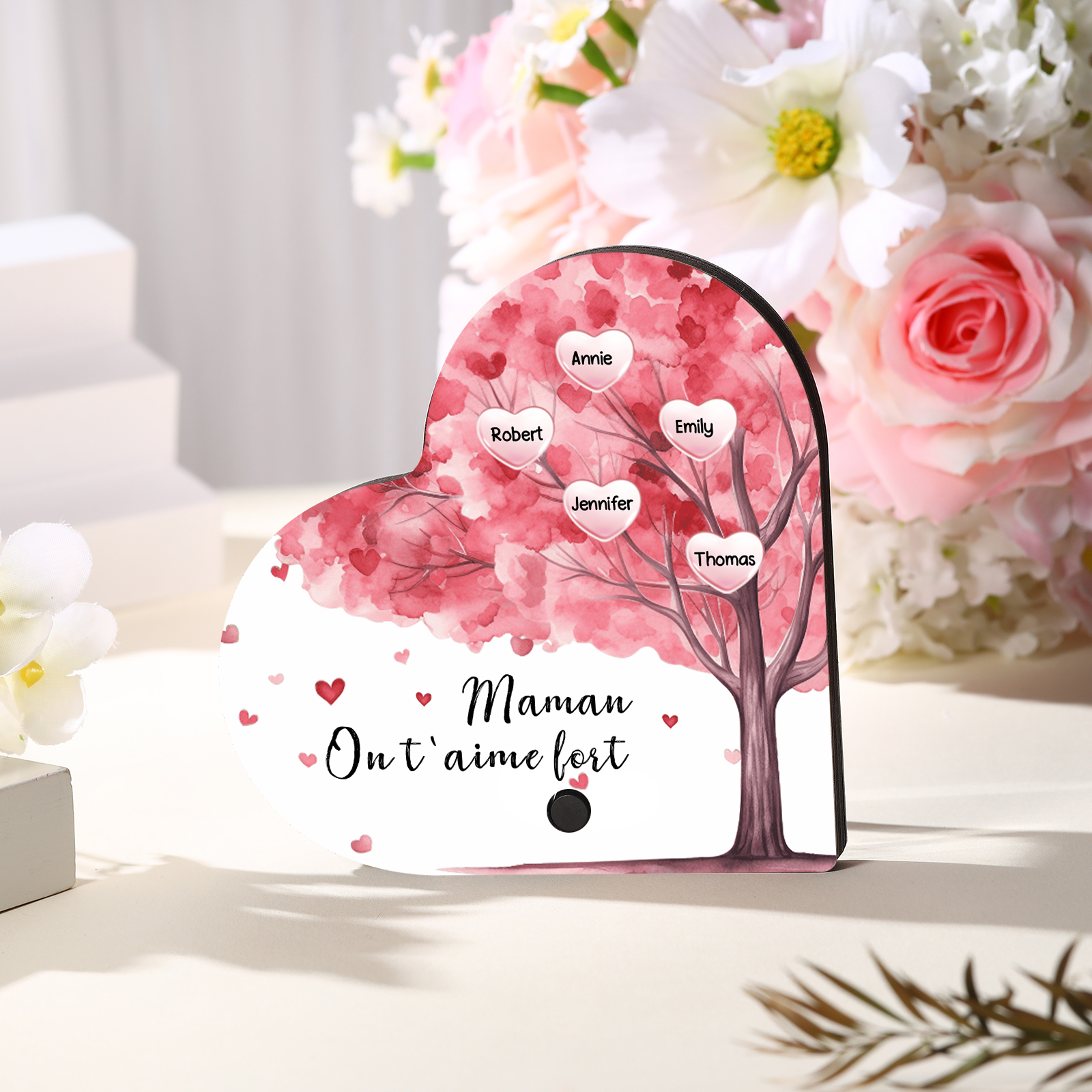 À Maman - Aimant Frigo Musical en forme de Coeur Personnalisé avec 5 Prénoms et Texte Aimant De Réfrigérateur pour Femme | Jessemade