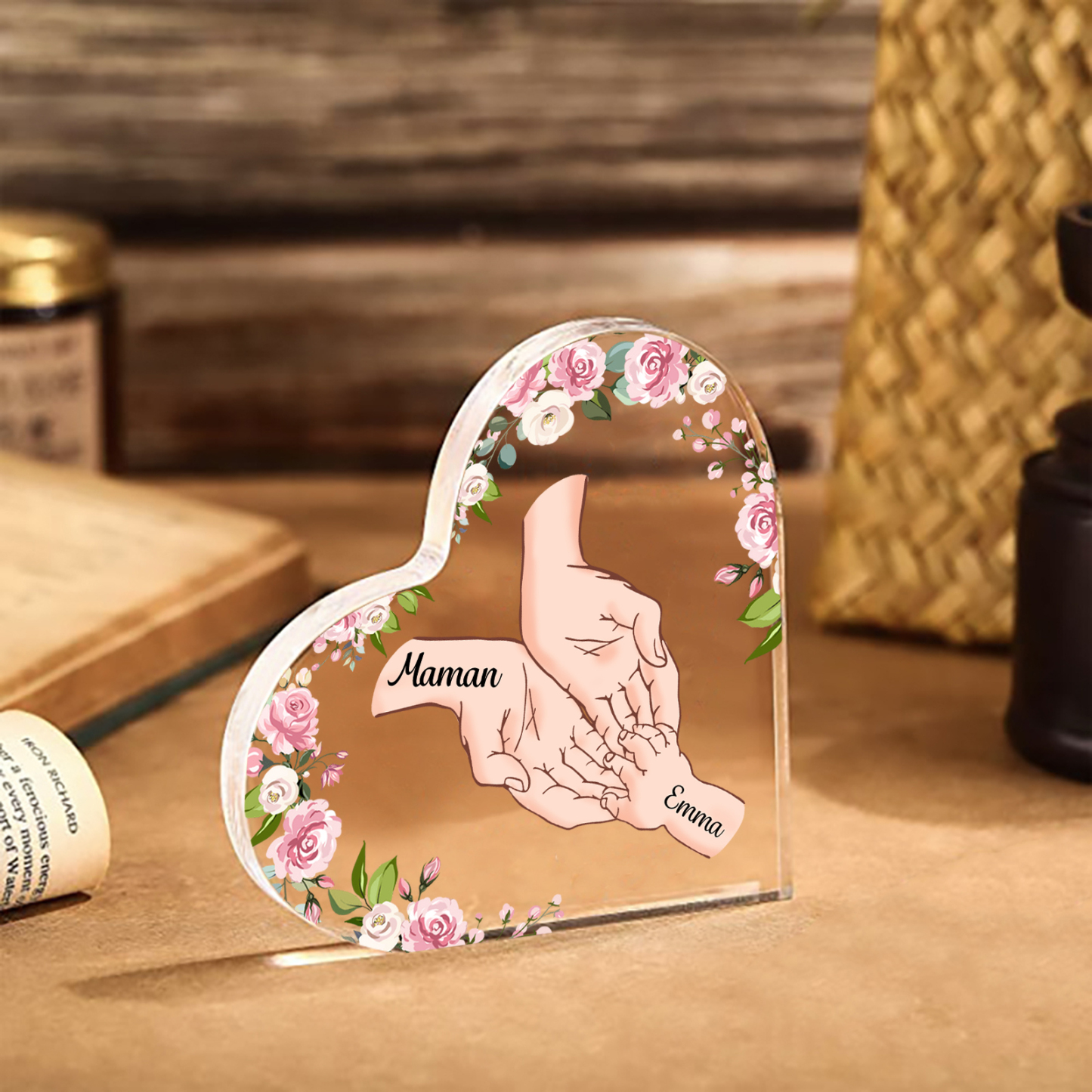 À Maman/Mamie - Plaque Acrylique en forme de Coeur 2 Prénoms Personnalisés Cadeau Personnalisable pour Maman/Mamie | Jessemade