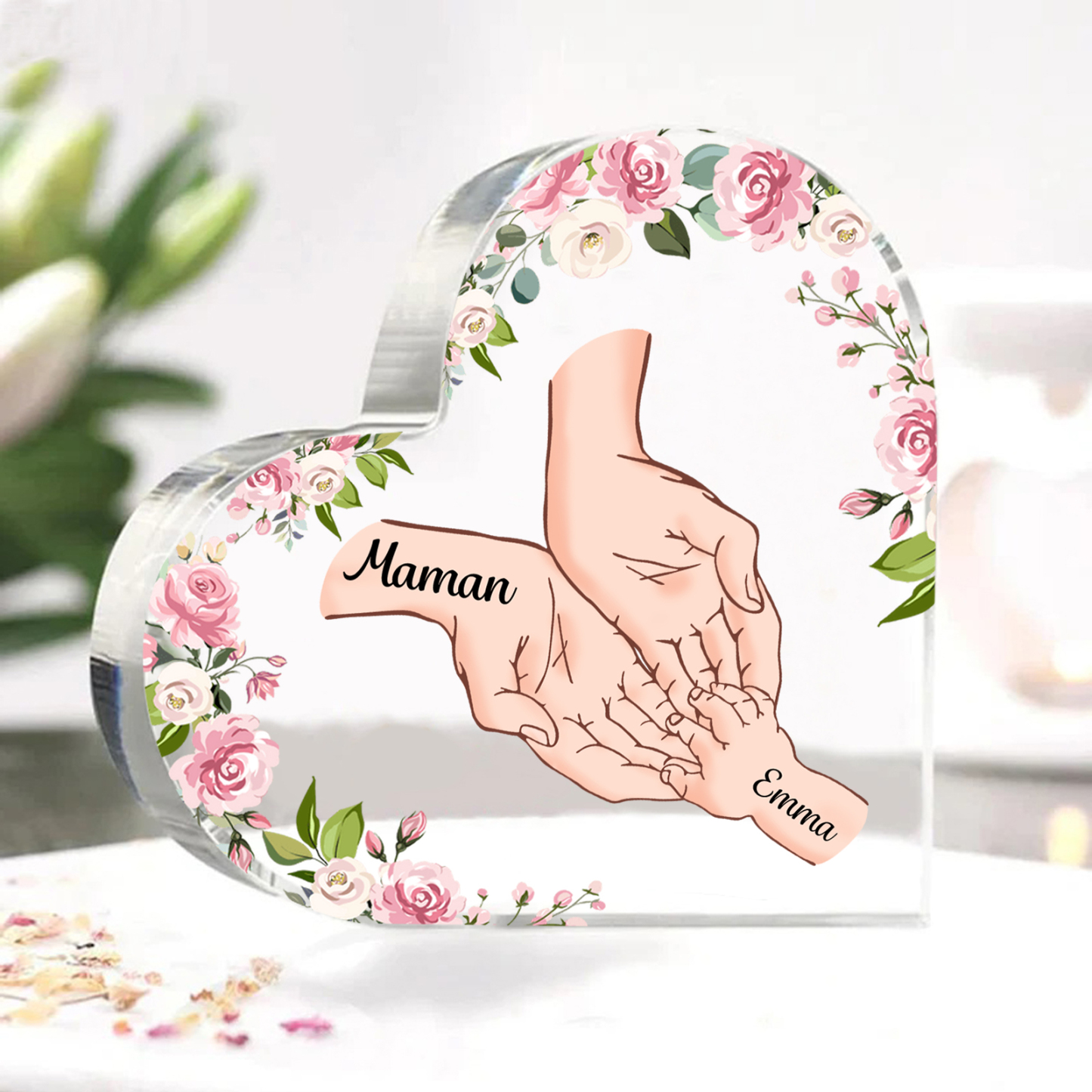 À Maman/Mamie - Plaque Acrylique en forme de Coeur 2 Prénoms Personnalisés Cadeau Personnalisable pour Maman/Mamie | Jessemade