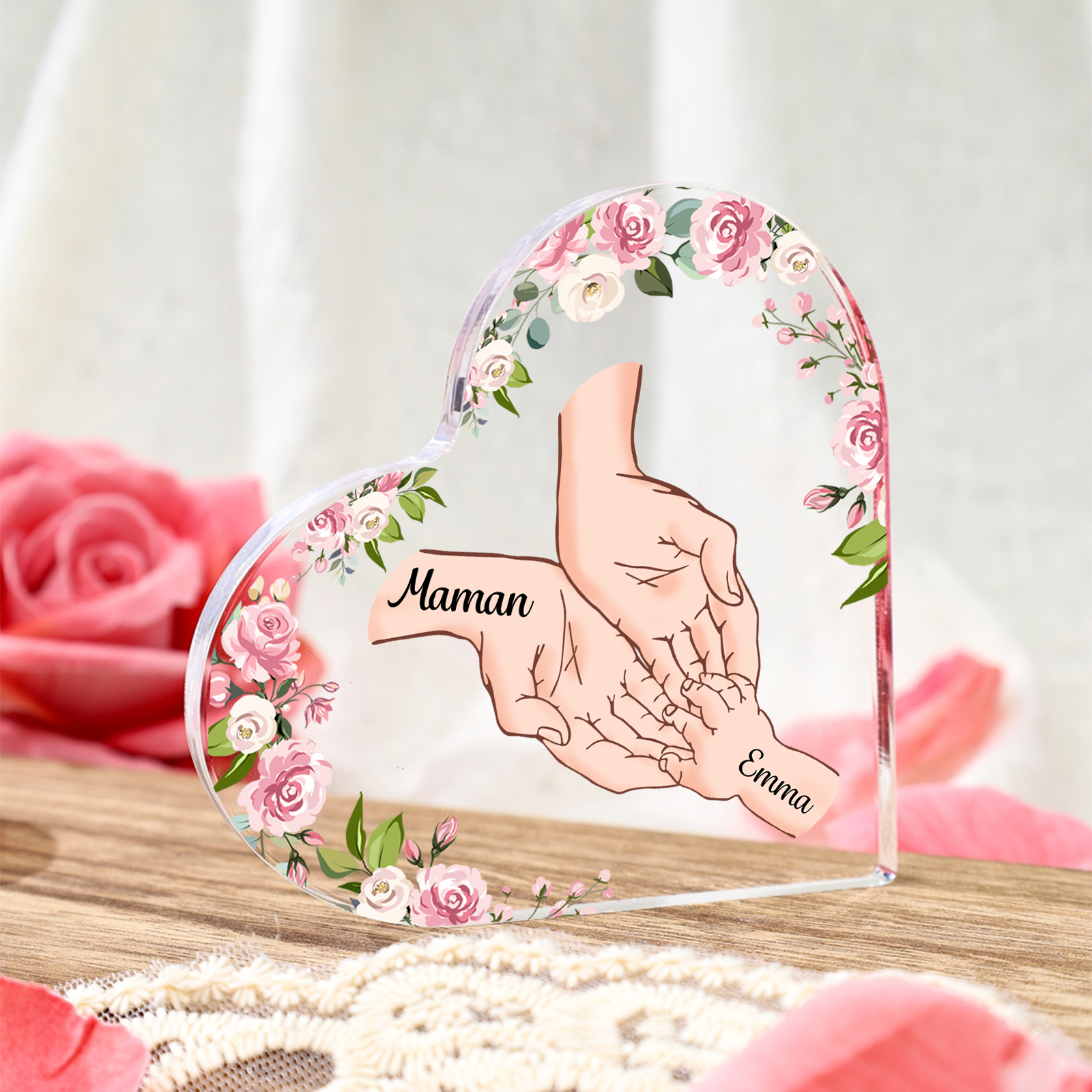 À Maman/Mamie - Plaque Acrylique en forme de Coeur 2 Prénoms Personnalisés Cadeau Personnalisable pour Maman/Mamie  | Jessemade