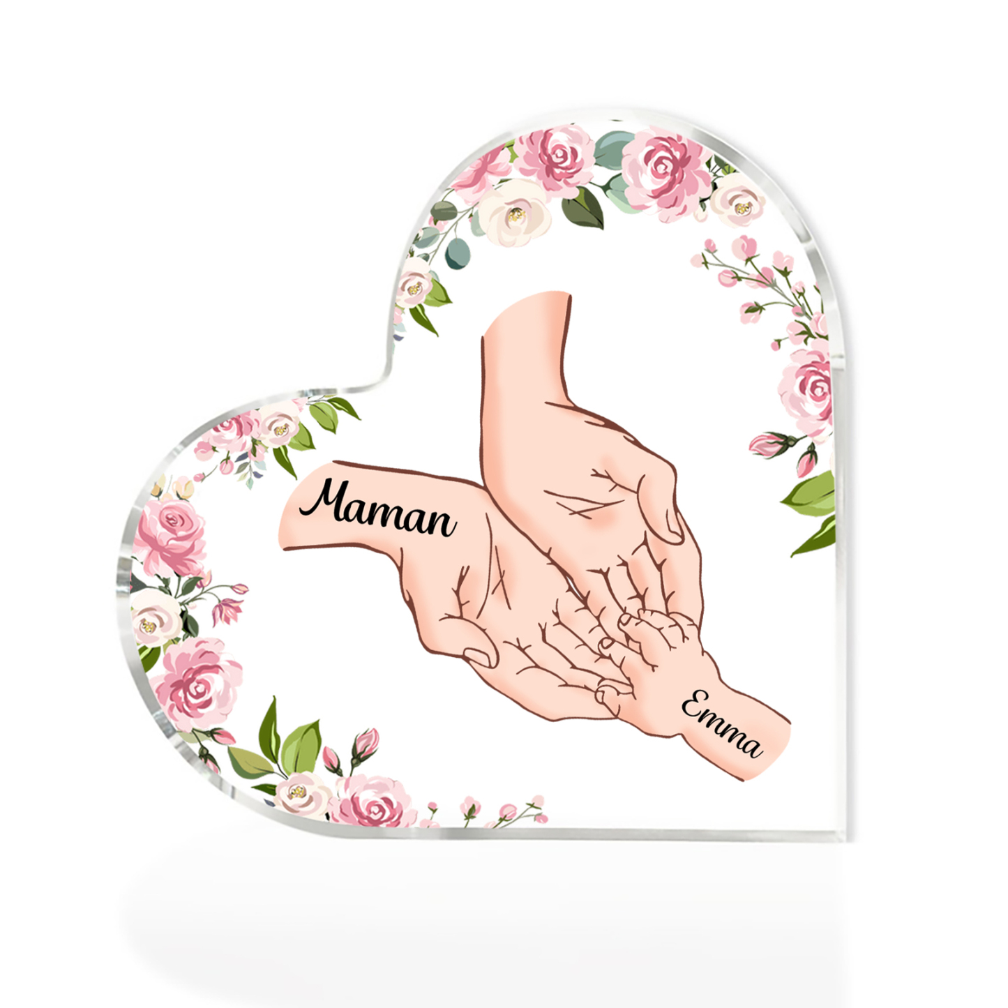 À Maman/Mamie - Plaque Acrylique en forme de Coeur 2 Prénoms Personnalisés Cadeau Personnalisable pour Maman/Mamie | Jessemade