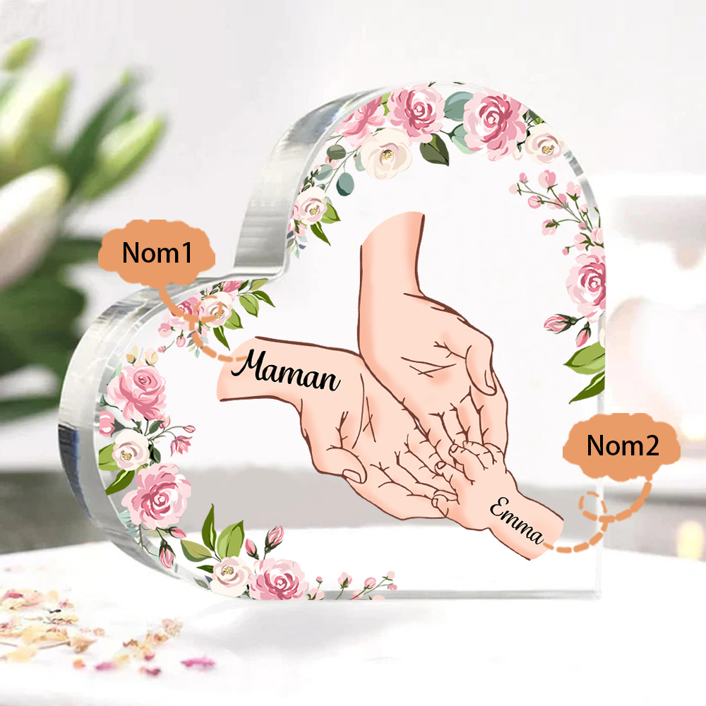 À Maman/Mamie - Plaque Acrylique en forme de Coeur 2 Prénoms Personnalisés Cadeau Personnalisable pour Maman/Mamie | Jessemade