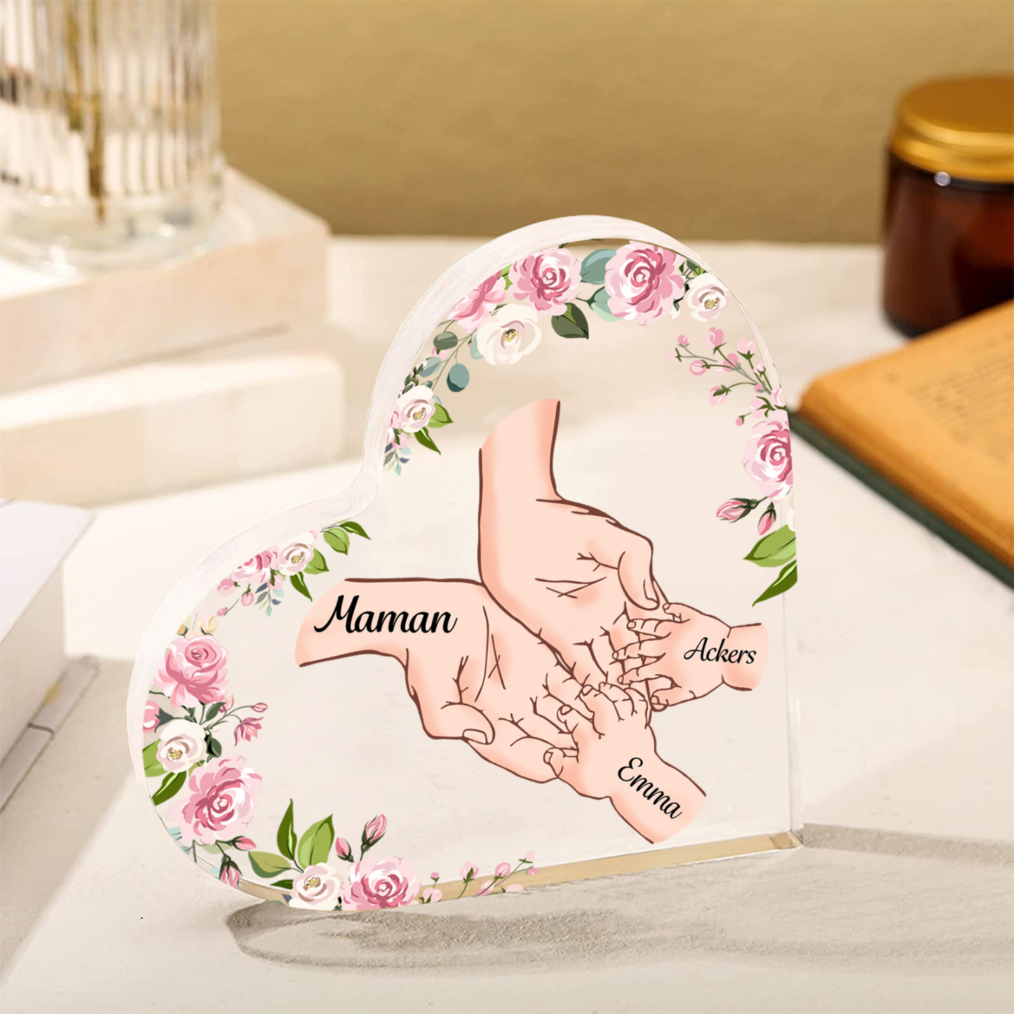 À Maman/Mamie - Plaque Acrylique en forme de Coeur 3 Prénoms Personnalisés Cadeau Personnalisable pour Maman/Mamie | Jessemade