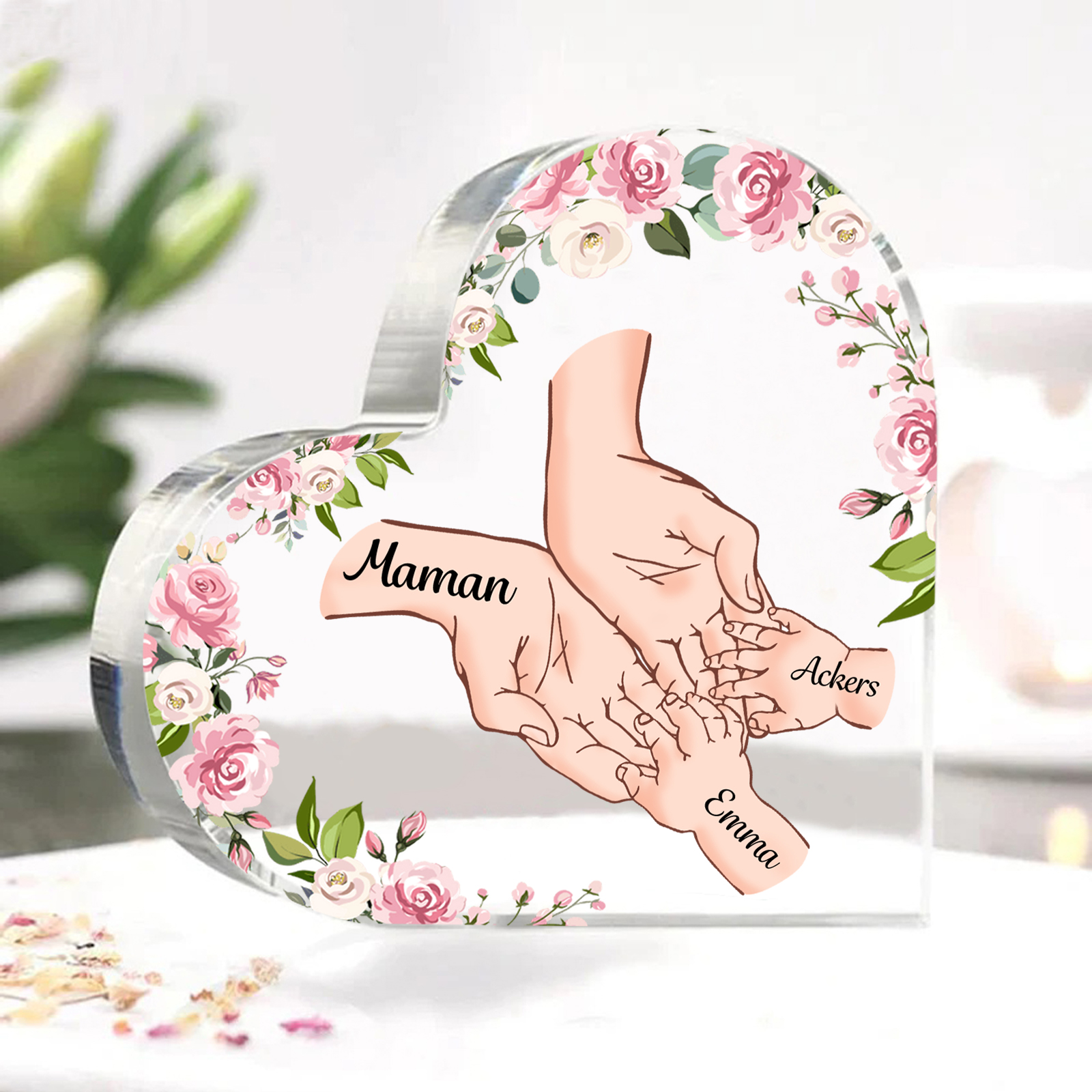À Maman/Mamie - Plaque Acrylique en forme de Coeur 3 Prénoms Personnalisés Cadeau Personnalisable pour Maman/Mamie  | Jessemade