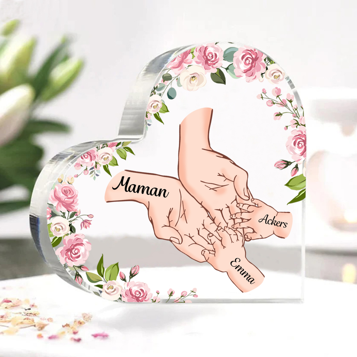 À Maman/Mamie - Plaque Acrylique en forme de Coeur 3 Prénoms Personnalisés Cadeau Personnalisable pour Maman/Mamie | Jessemade