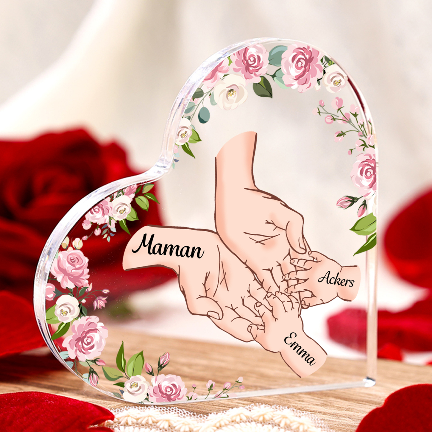 À Maman/Mamie - Plaque Acrylique en forme de Coeur 3 Prénoms Personnalisés Cadeau Personnalisable pour Maman/Mamie | Jessemade