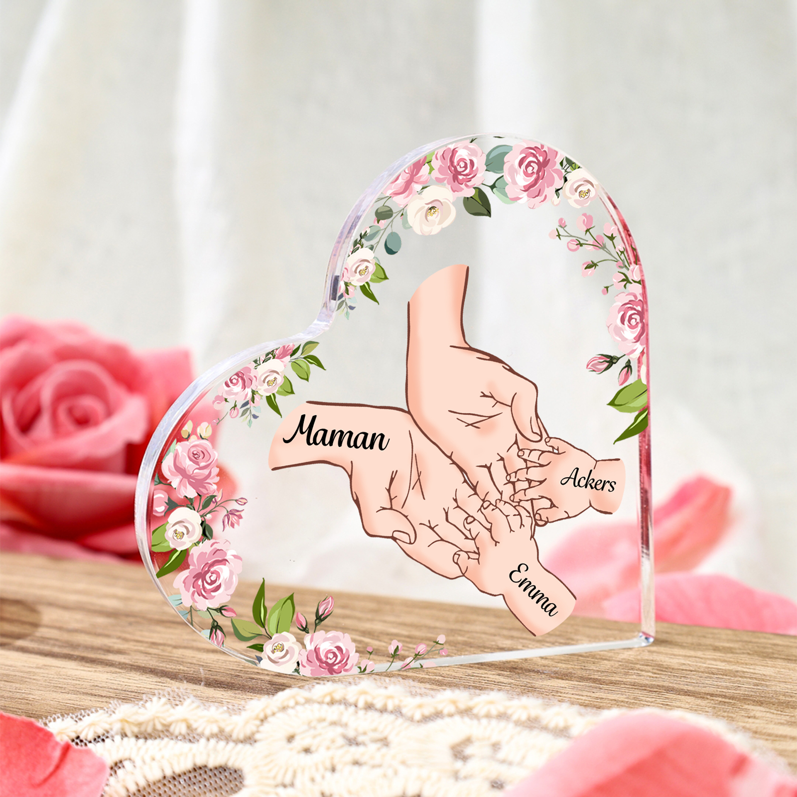 À Maman/Mamie - Plaque Acrylique en forme de Coeur 3 Prénoms Personnalisés Cadeau Personnalisable pour Maman/Mamie  | Jessemade