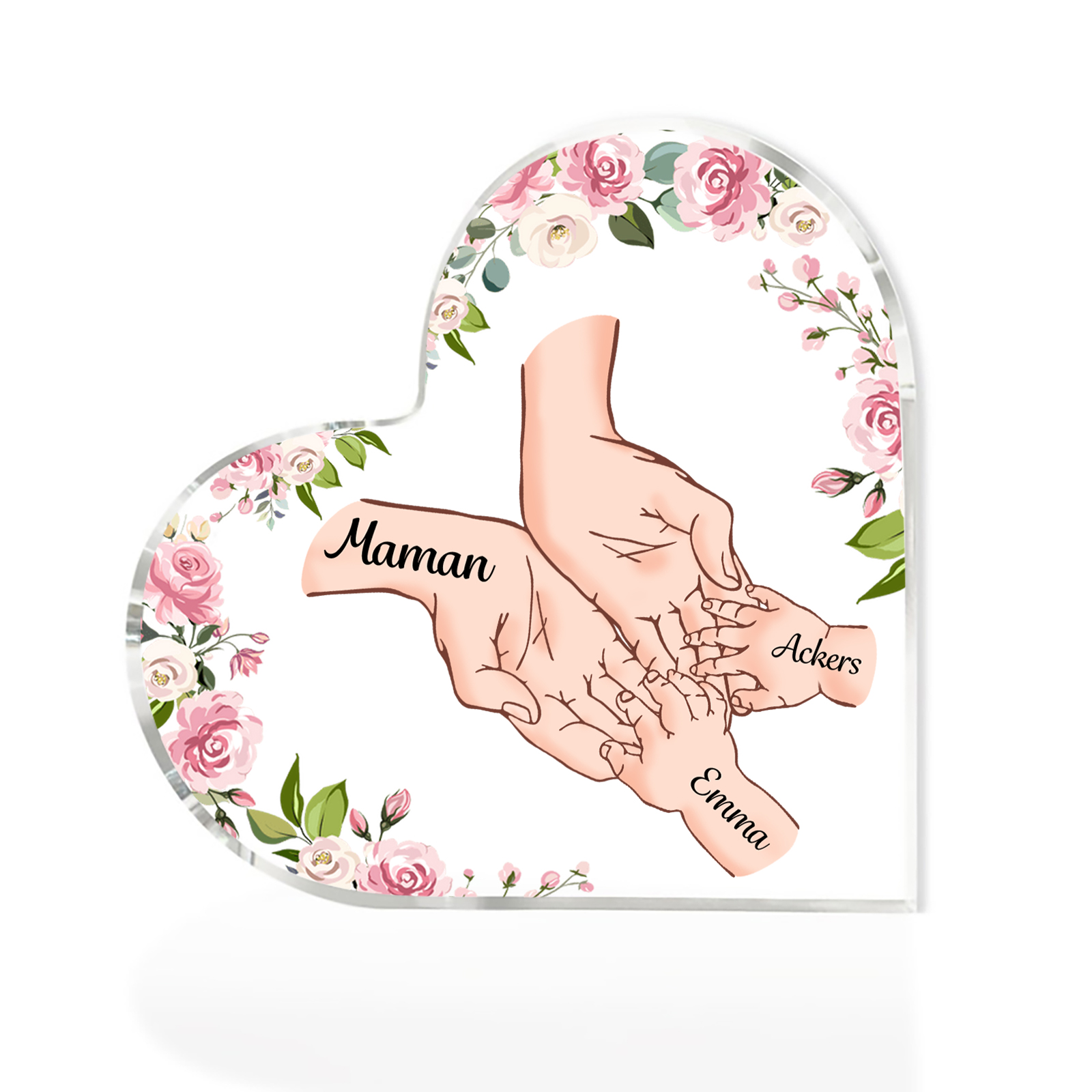 À Maman/Mamie - Plaque Acrylique en forme de Coeur 3 Prénoms Personnalisés Cadeau Personnalisable pour Maman/Mamie  | Jessemade