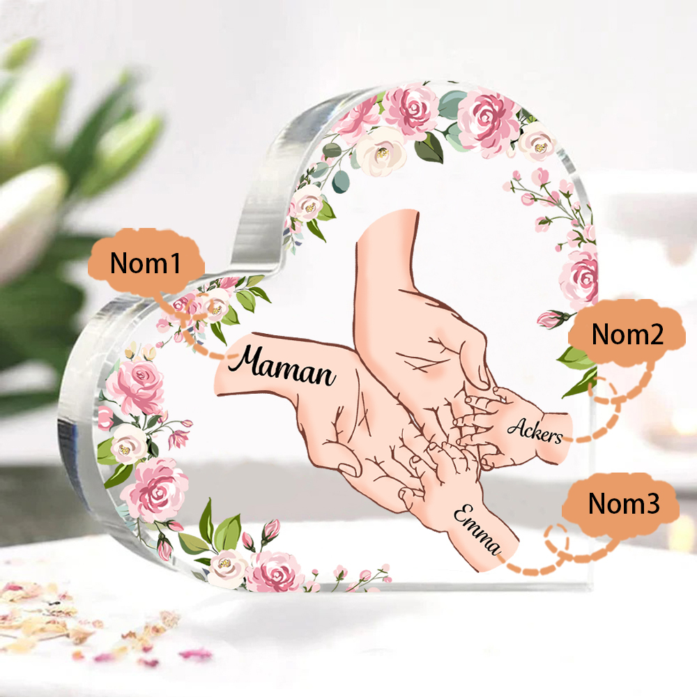 À Maman/Mamie - Plaque Acrylique en forme de Coeur 3 Prénoms Personnalisés Cadeau Personnalisable pour Maman/Mamie | Jessemade