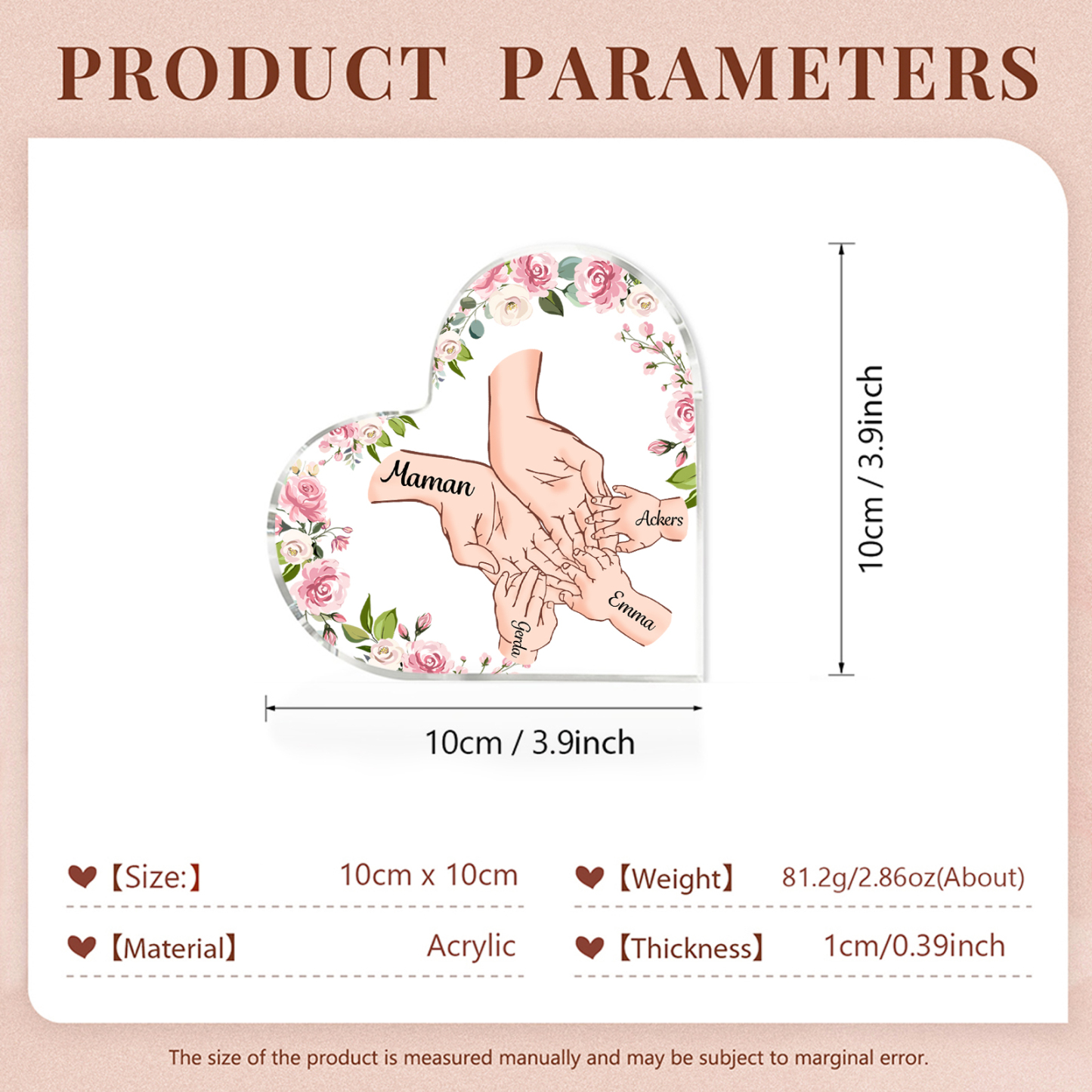 À Maman/Mamie - Plaque Acrylique en forme de Coeur 4 Prénoms Personnalisés Cadeau Personnalisable pour Maman/Mamie  | Jessemade