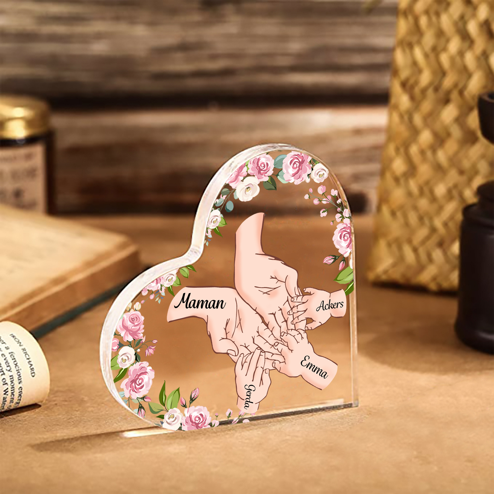 À Maman/Mamie - Plaque Acrylique en forme de Coeur 4 Prénoms Personnalisés Cadeau Personnalisable pour Maman/Mamie  | Jessemade