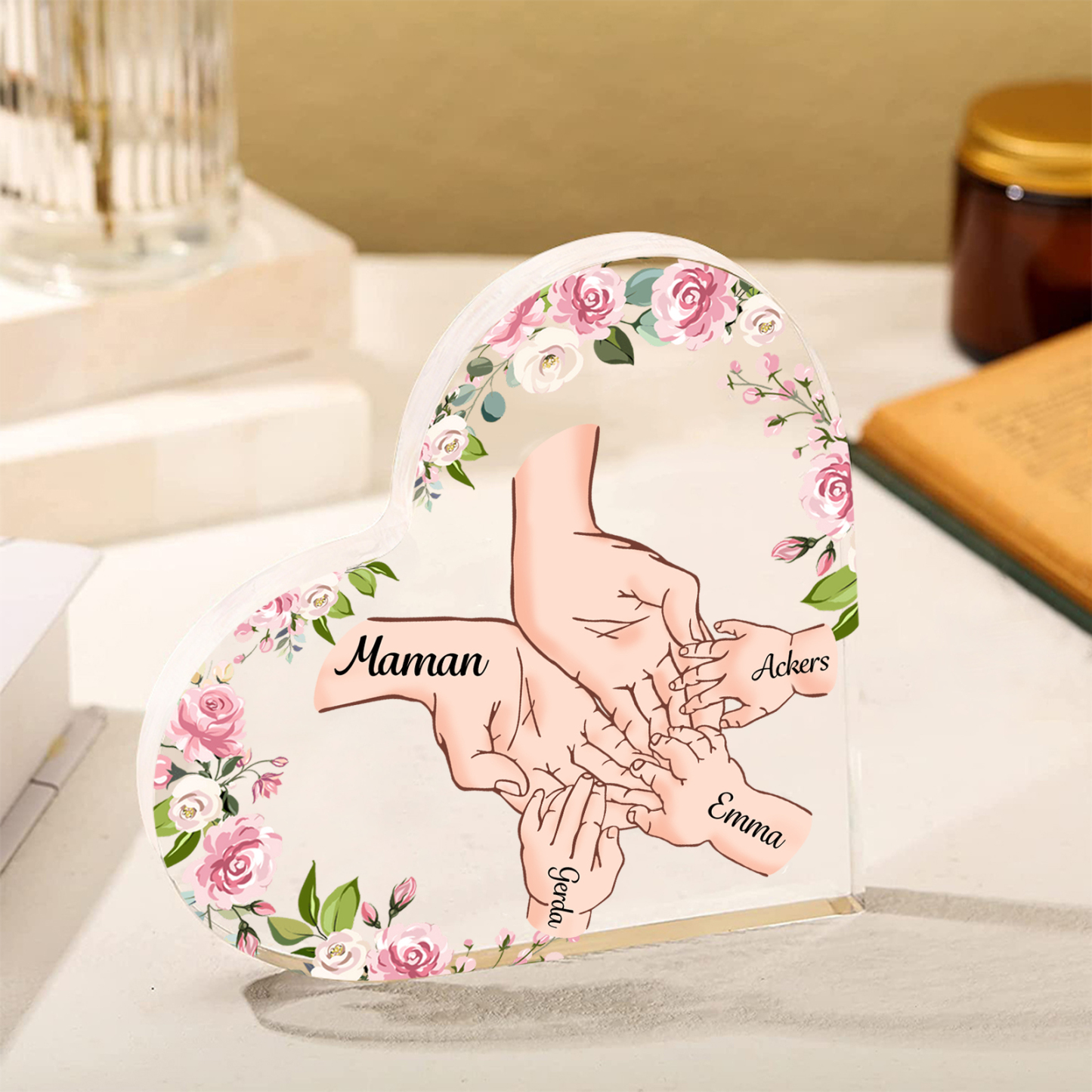 À Maman/Mamie - Plaque Acrylique en forme de Coeur 4 Prénoms Personnalisés Cadeau Personnalisable pour Maman/Mamie  | Jessemade