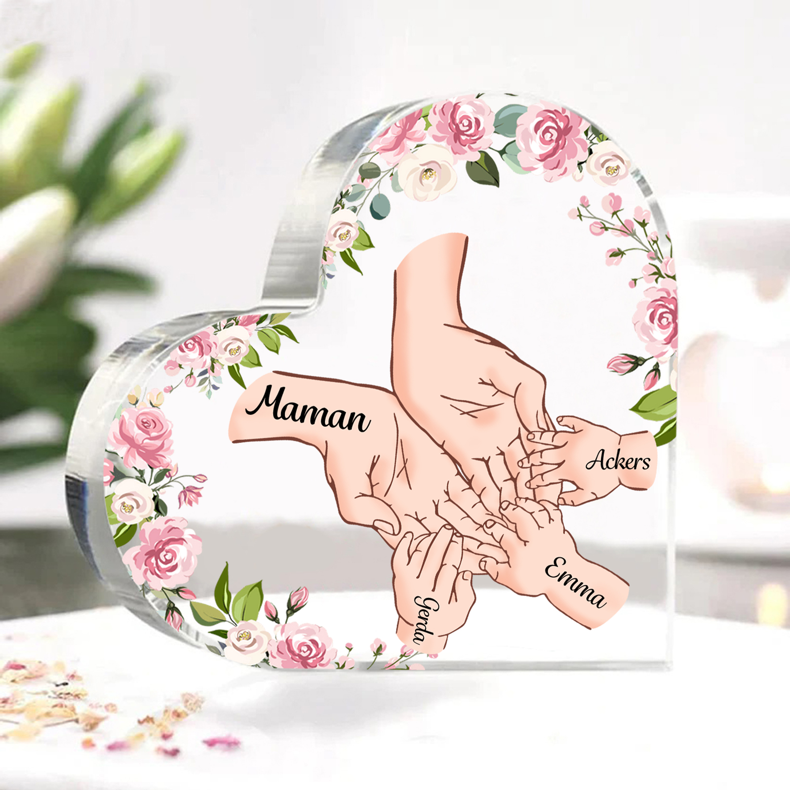 À Maman/Mamie - Plaque Acrylique en forme de Coeur 4 Prénoms Personnalisés Cadeau Personnalisable pour Maman/Mamie  | Jessemade