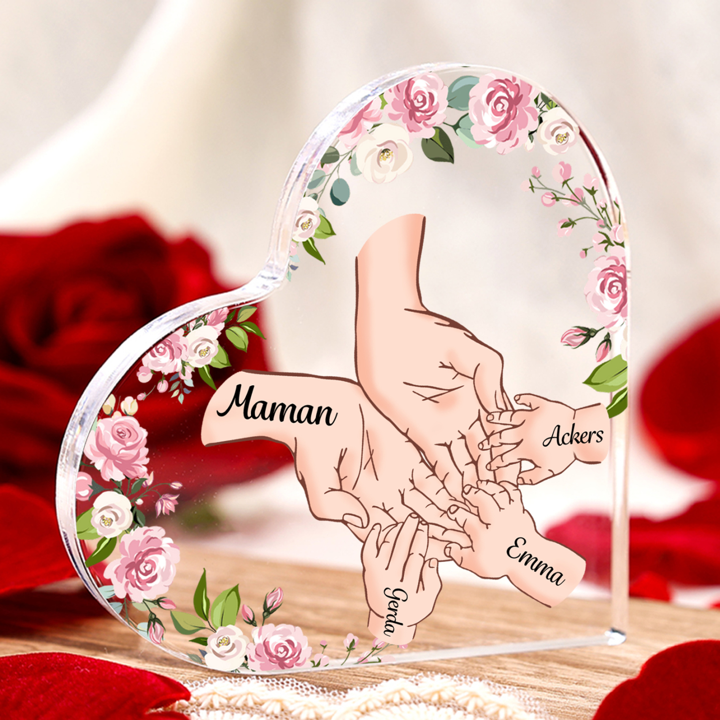 À Maman/Mamie - Plaque Acrylique en forme de Coeur 4 Prénoms Personnalisés Cadeau Personnalisable pour Maman/Mamie  | Jessemade