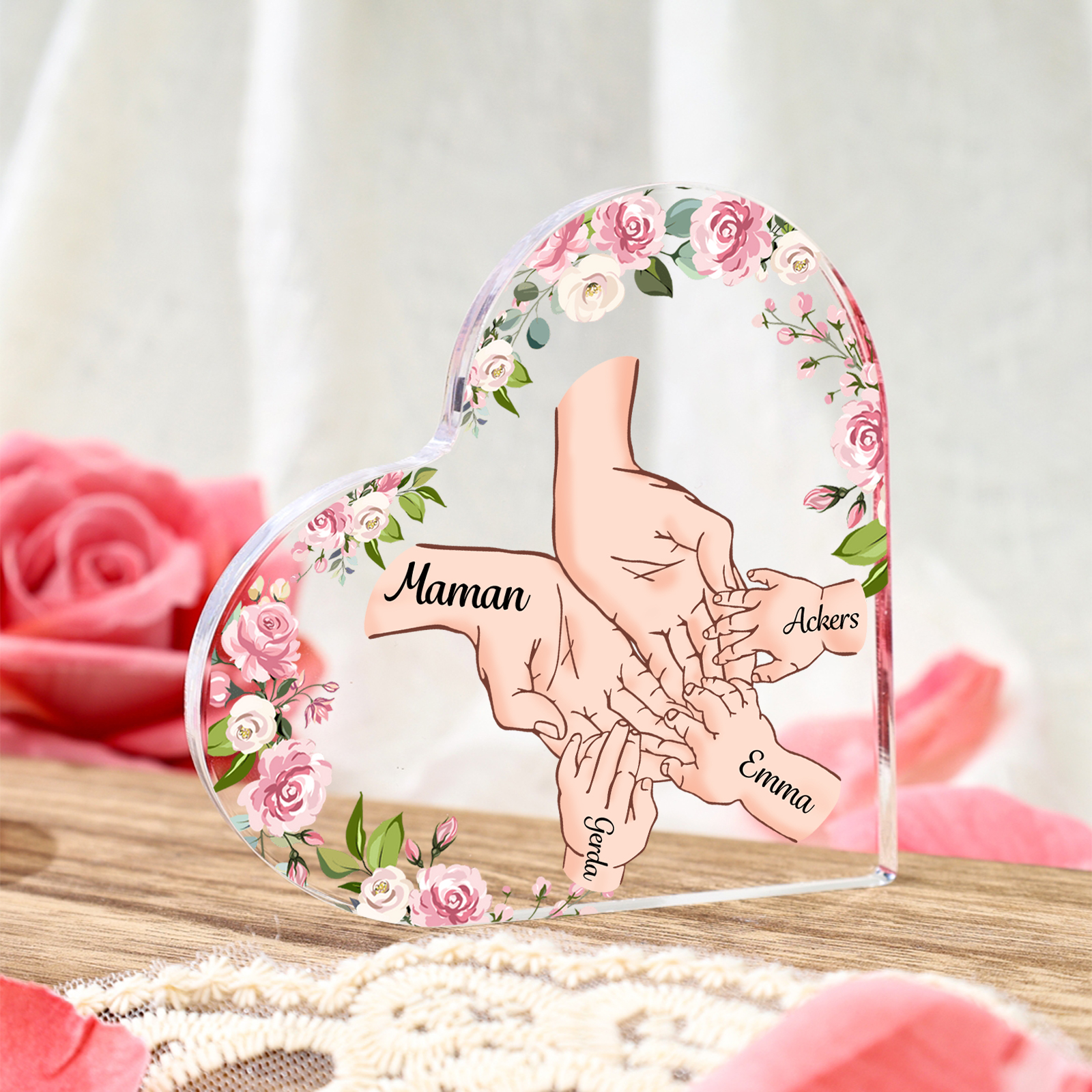 À Maman/Mamie - Plaque Acrylique en forme de Coeur 4 Prénoms Personnalisés Cadeau Personnalisable pour Maman/Mamie  | Jessemade