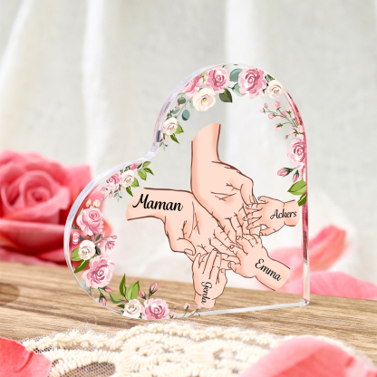 À Maman/Mamie - Plaque Acrylique en forme de Coeur 4 Prénoms Personnalisés Cadeau Personnalisable pour Maman/Mamie  | Jessemade