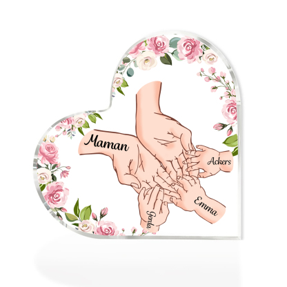 À Maman/Mamie - Plaque Acrylique en forme de Coeur 4 Prénoms Personnalisés Cadeau Personnalisable pour Maman/Mamie  | Jessemade