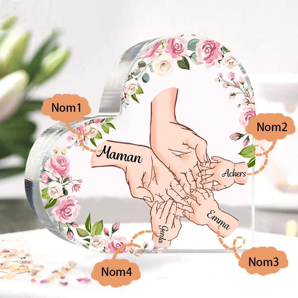 À Maman/Mamie - Plaque Acrylique en forme de Coeur 4 Prénoms Personnalisés Cadeau Personnalisable pour Maman/Mamie  | Jessemade