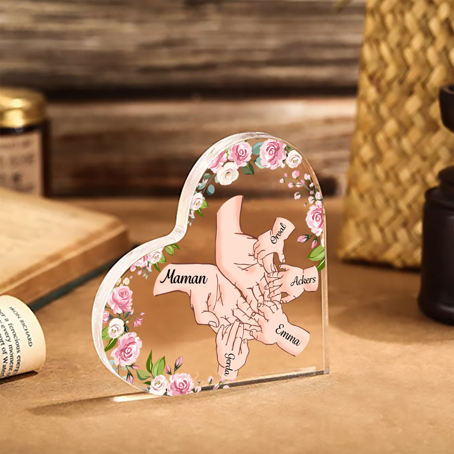 À Maman/Mamie - Plaque Acrylique en forme de Coeur 5 Prénoms Personnalisés Cadeau Personnalisable pour Maman/Mamie | Jessemade