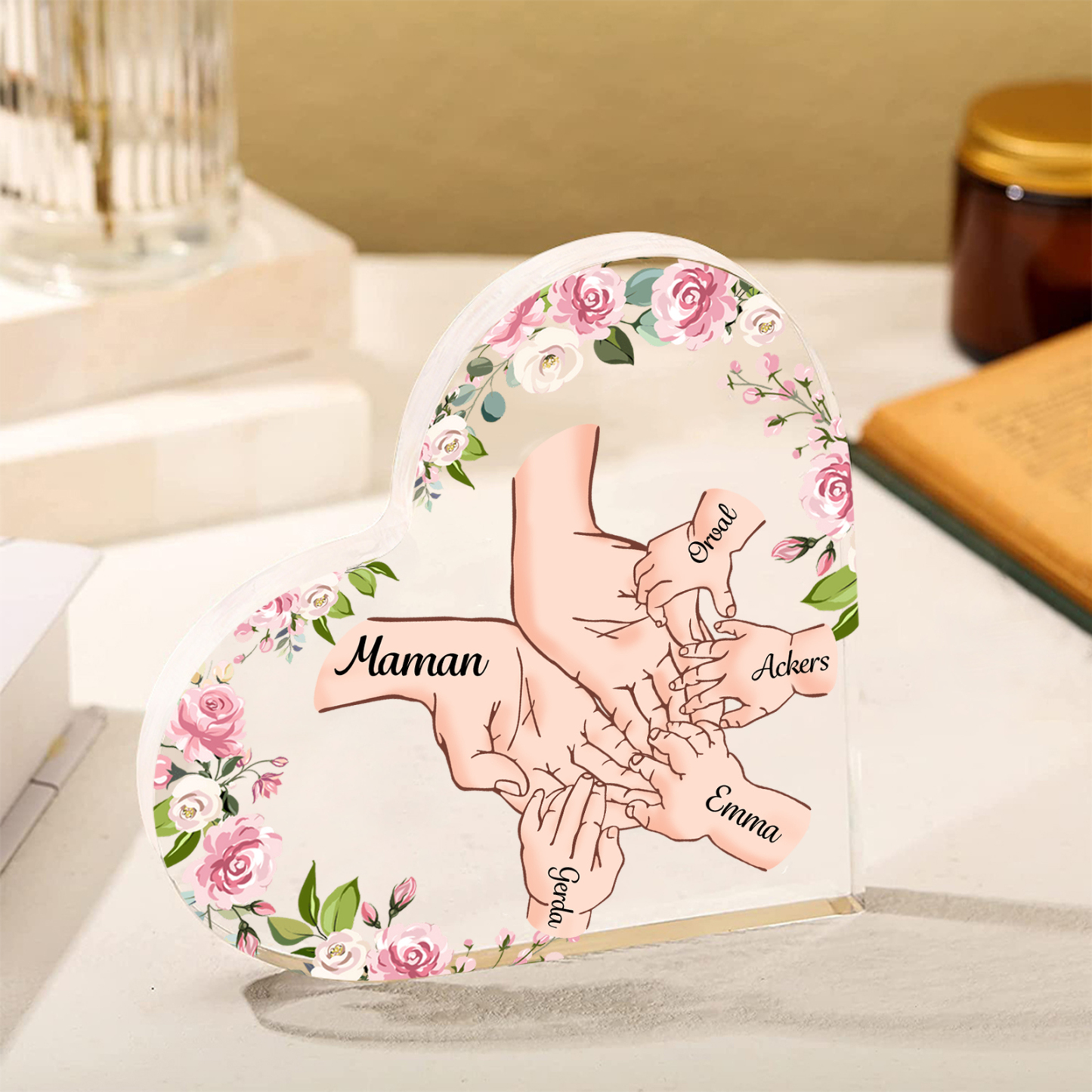 À Maman/Mamie - Plaque Acrylique en forme de Coeur 5 Prénoms Personnalisés Cadeau Personnalisable pour Maman/Mamie | Jessemade