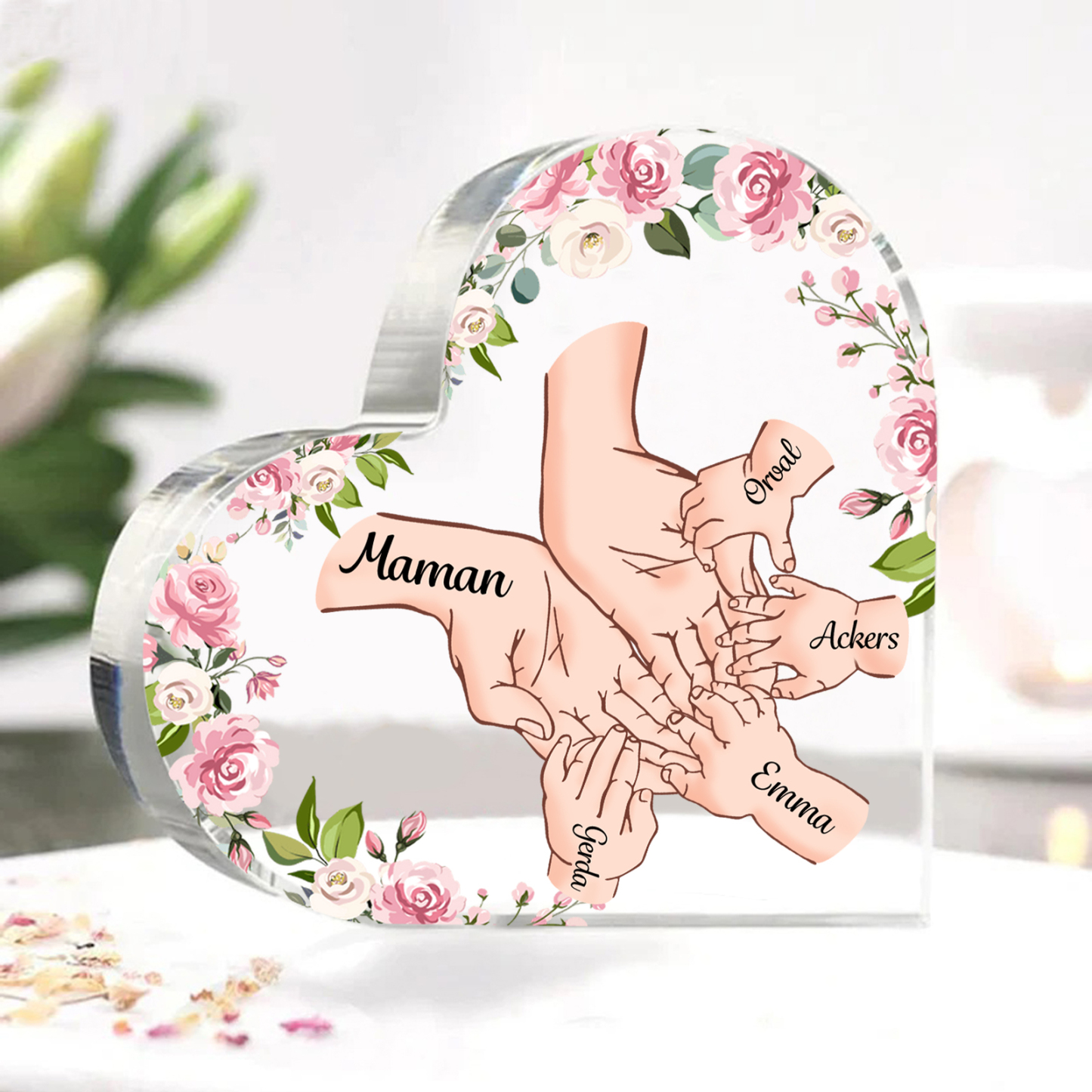 À Maman/Mamie - Plaque Acrylique en forme de Coeur 5 Prénoms Personnalisés Cadeau Personnalisable pour Maman/Mamie | Jessemade