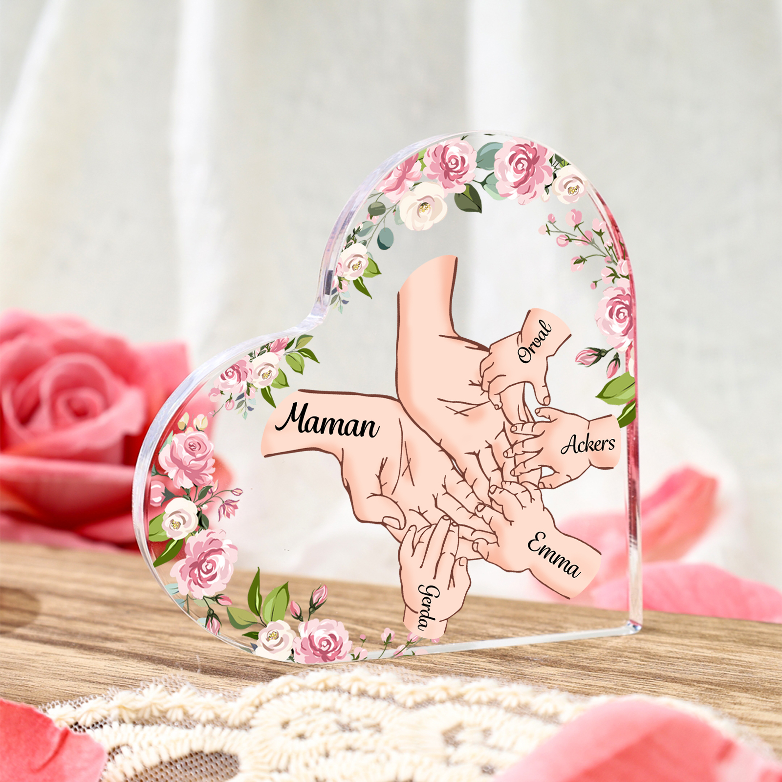 À Maman/Mamie - Plaque Acrylique en forme de Coeur 5 Prénoms Personnalisés Cadeau Personnalisable pour Maman/Mamie  | Jessemade