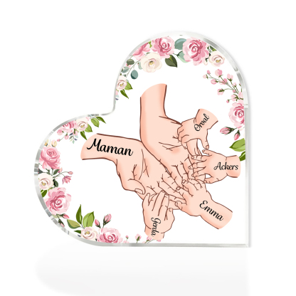 À Maman/Mamie - Plaque Acrylique en forme de Coeur 5 Prénoms Personnalisés Cadeau Personnalisable pour Maman/Mamie  | Jessemade