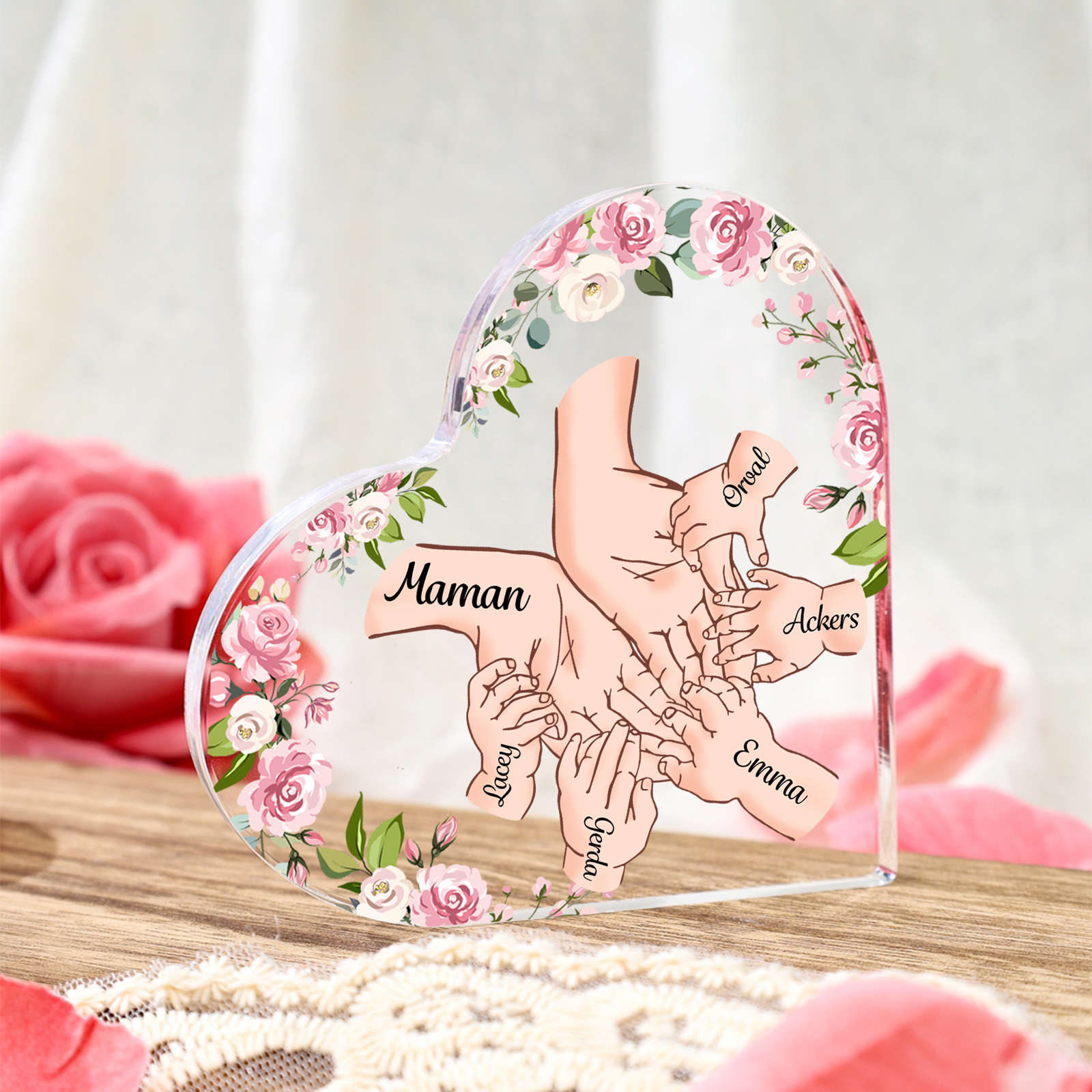 À Maman/Mamie - Plaque Acrylique en forme de Coeur 6 Prénoms Personnalisés Cadeau Personnalisable pour Maman/Mamie  | Jessemade