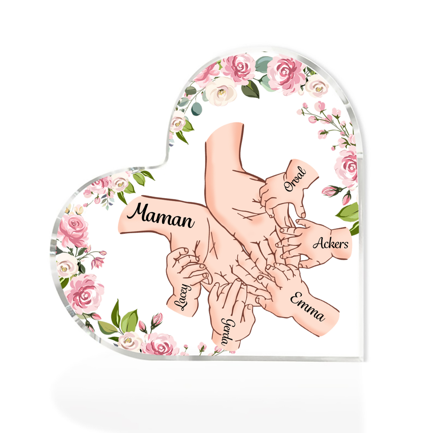 À Maman/Mamie - Plaque Acrylique en forme de Coeur 6 Prénoms Personnalisés Cadeau Personnalisable pour Maman/Mamie | Jessemade