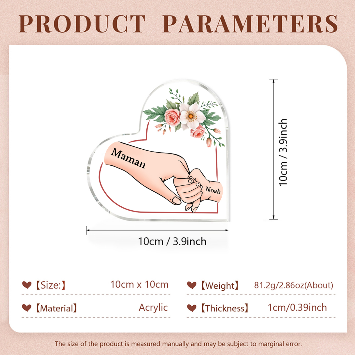 À Maman/Mamie - Plaque Coeur en Acrylique 2 Prénoms Personnalisés Cadeau Personnalisable pour Maman/Mamie  | Jessemade