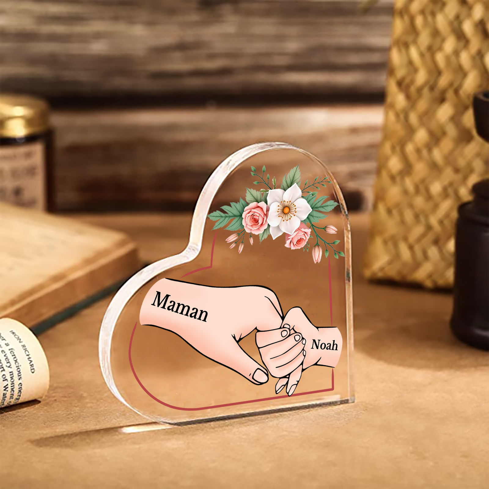 À Maman/Mamie - Plaque Coeur en Acrylique 2 Prénoms Personnalisés Cadeau Personnalisable pour Maman/Mamie  | Jessemade