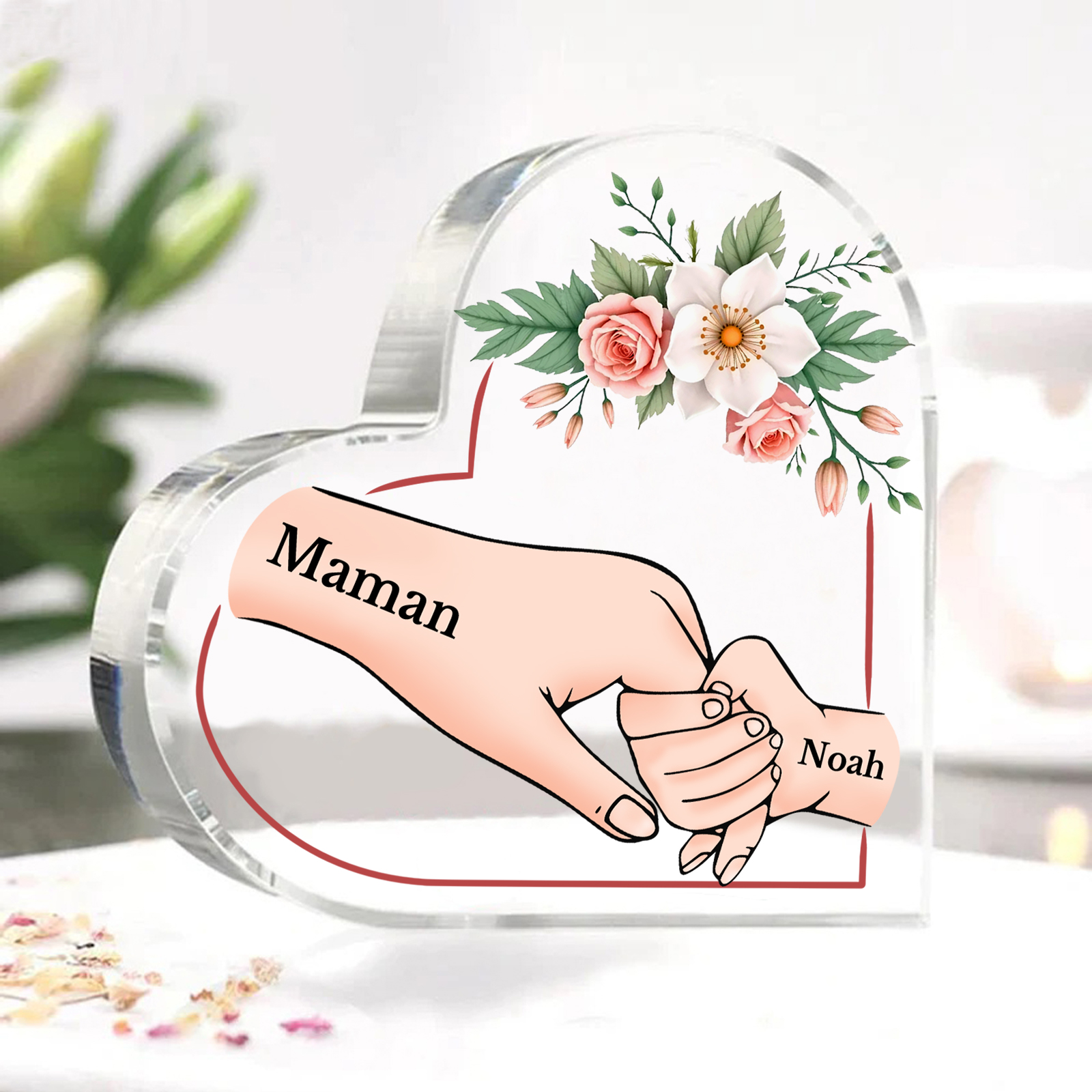 À Maman/Mamie - Plaque Coeur en Acrylique 2 Prénoms Personnalisés Cadeau Personnalisable pour Maman/Mamie  | Jessemade