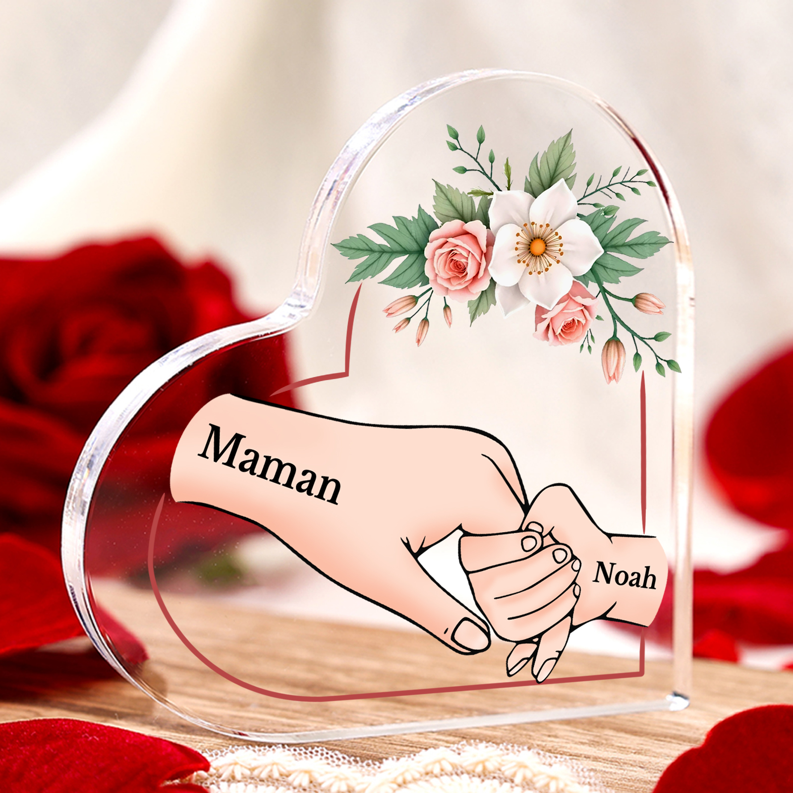 À Maman/Mamie - Plaque Coeur en Acrylique 2 Prénoms Personnalisés Cadeau Personnalisable pour Maman/Mamie  | Jessemade