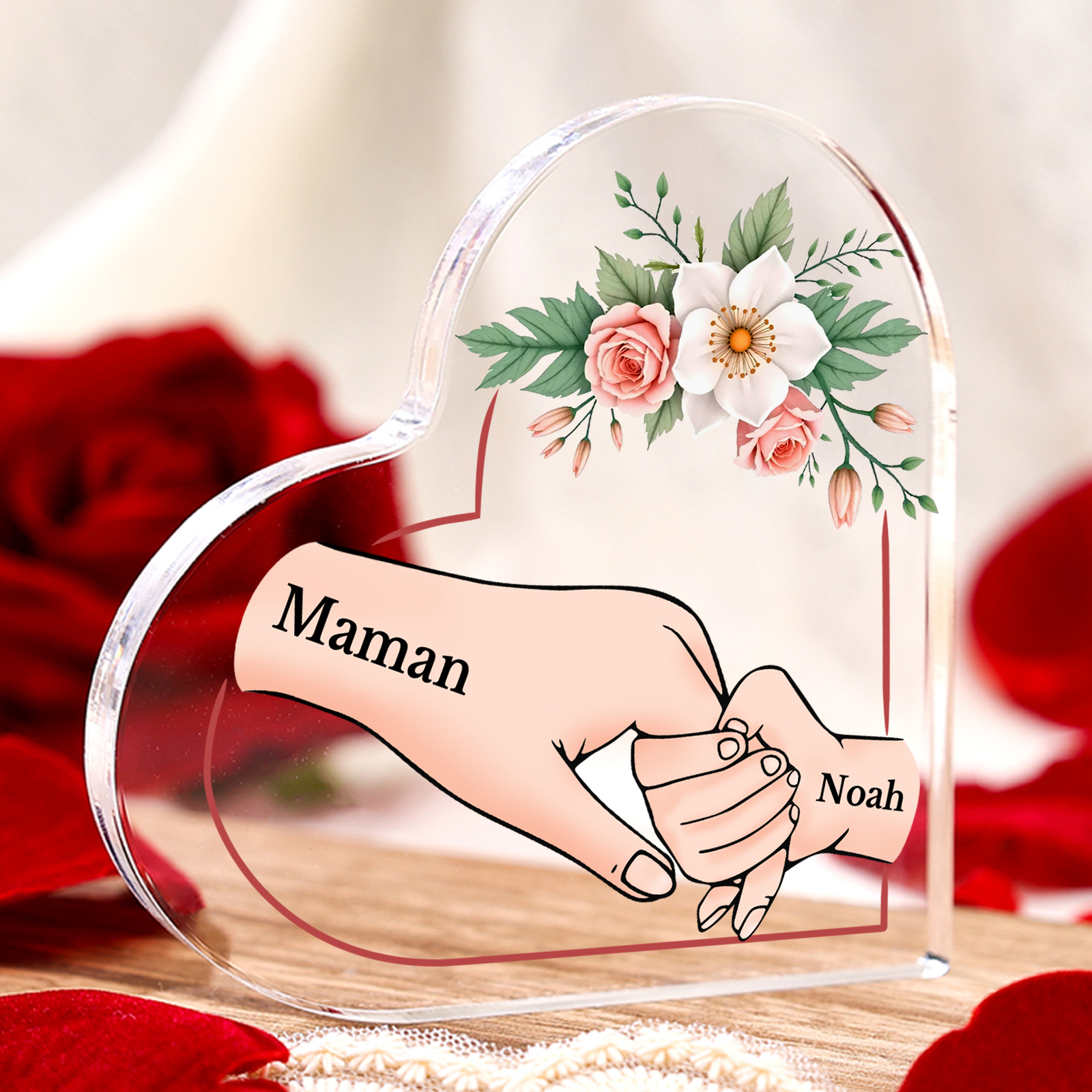 À Maman/Mamie - Plaque Coeur en Acrylique 2 Prénoms Personnalisés Cadeau Personnalisable pour Maman/Mamie  | Jessemade