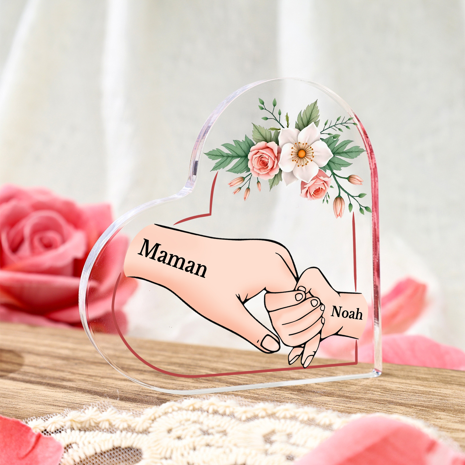 À Maman/Mamie - Plaque Coeur en Acrylique 2 Prénoms Personnalisés Cadeau Personnalisable pour Maman/Mamie  | Jessemade