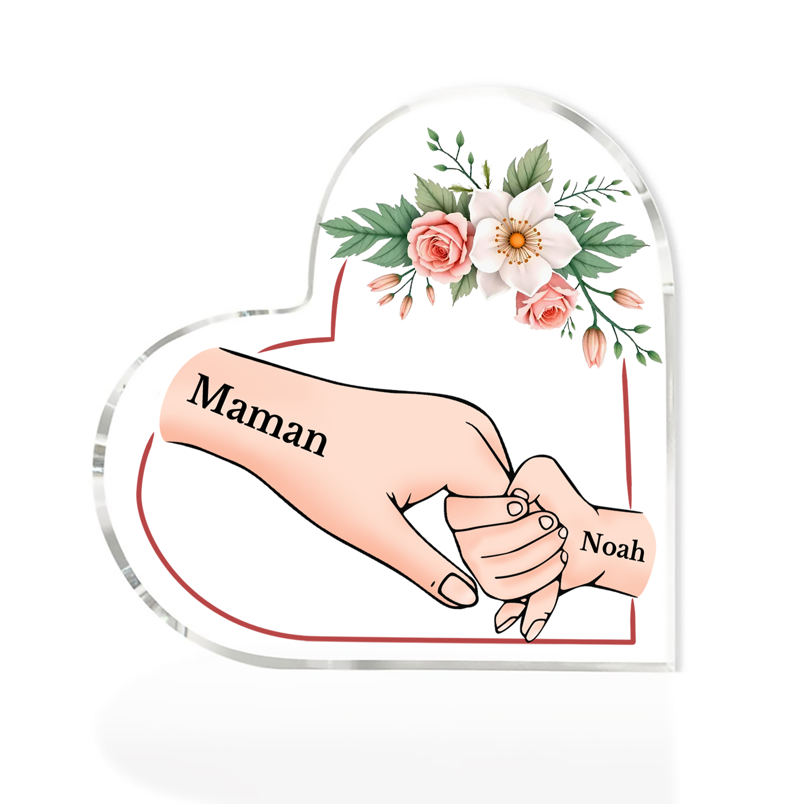 À Maman/Mamie - Plaque Coeur en Acrylique 2 Prénoms Personnalisés Cadeau Personnalisable pour Maman/Mamie  | Jessemade