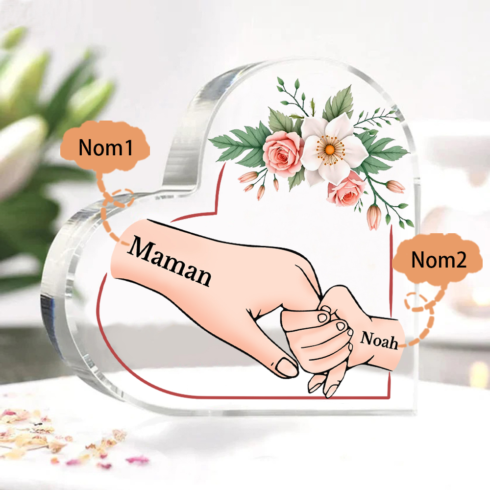 À Maman/Mamie - Plaque Coeur en Acrylique 2 Prénoms Personnalisés Cadeau Personnalisable pour Maman/Mamie  | Jessemade