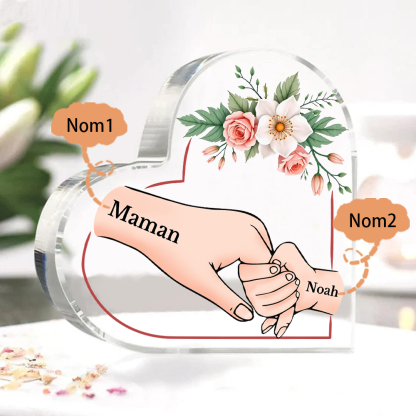 À Maman/Mamie - Plaque Coeur en Acrylique 2 Prénoms Personnalisés Cadeau Personnalisable pour Maman/Mamie  | Jessemade