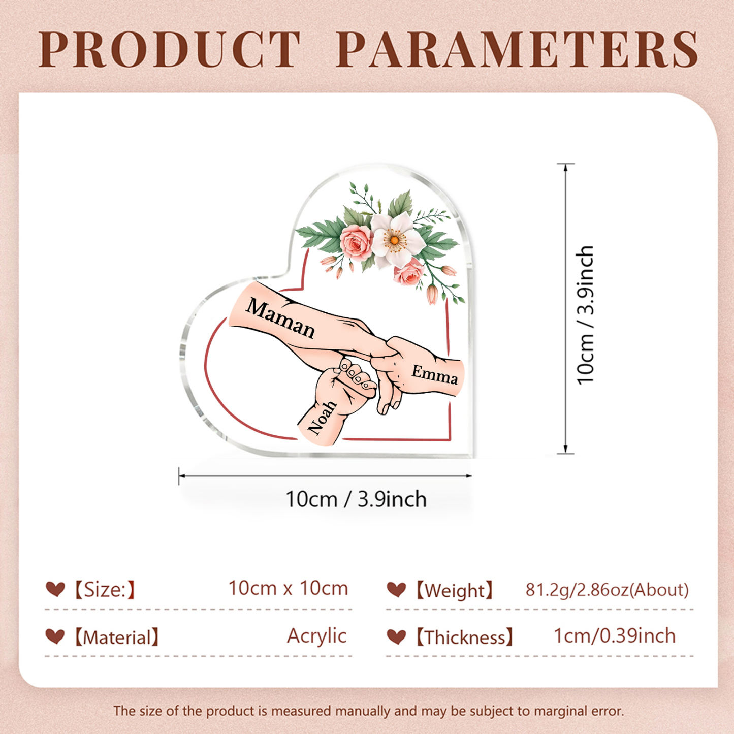 À Maman/Mamie - Plaque Coeur en Acrylique 3 Prénoms Personnalisés Cadeau Personnalisable pour Maman/Mamie  | Jessemade
