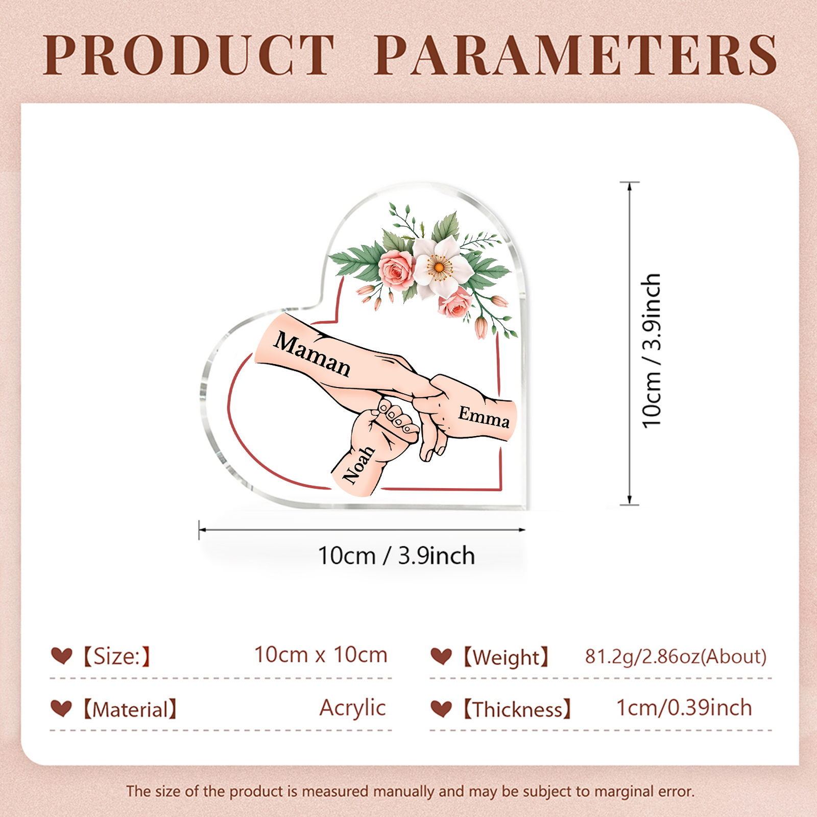 À Maman/Mamie - Plaque Coeur en Acrylique 3 Prénoms Personnalisés Cadeau Personnalisable pour Maman/Mamie  | Jessemade