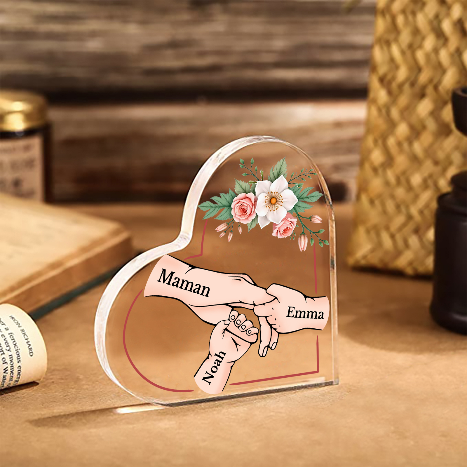 À Maman/Mamie - Plaque Coeur en Acrylique 3 Prénoms Personnalisés Cadeau Personnalisable pour Maman/Mamie  | Jessemade