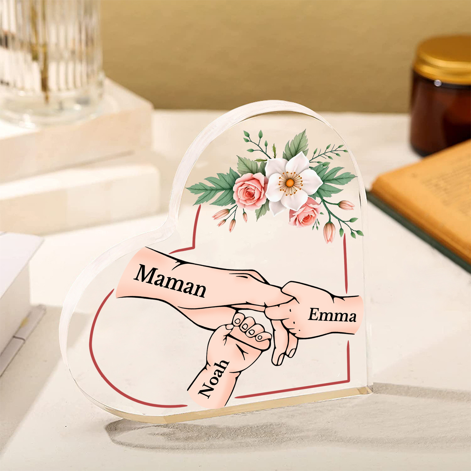 À Maman/Mamie - Plaque Coeur en Acrylique 3 Prénoms Personnalisés Cadeau Personnalisable pour Maman/Mamie  | Jessemade