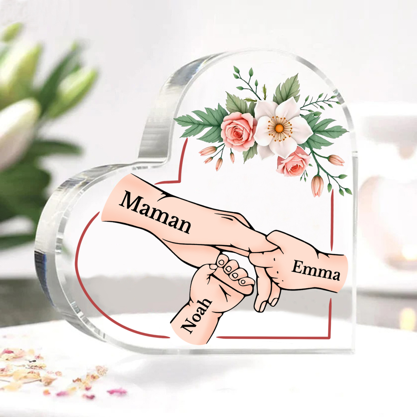 À Maman/Mamie - Plaque Coeur en Acrylique 3 Prénoms Personnalisés Cadeau Personnalisable pour Maman/Mamie  | Jessemade