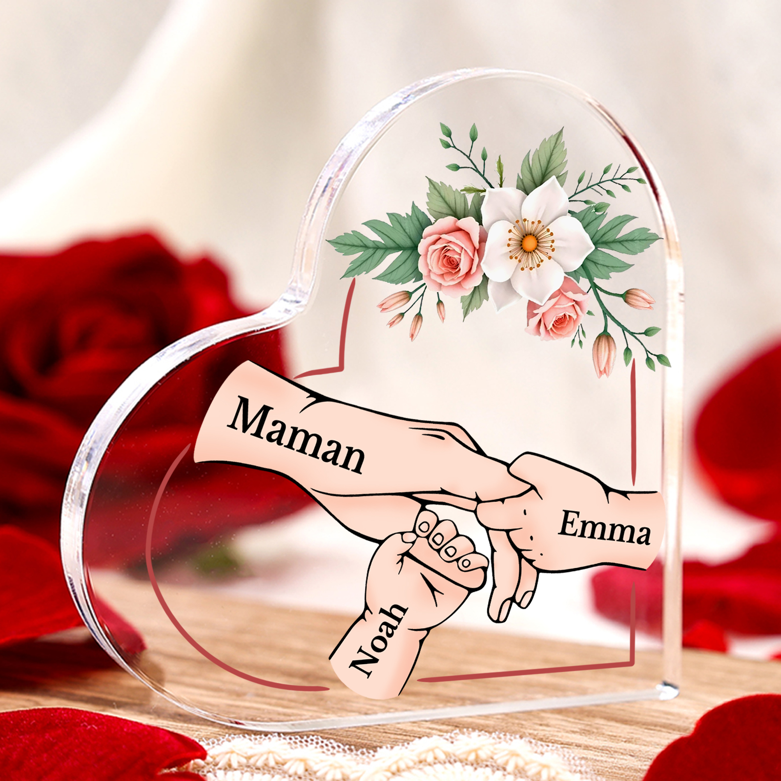 À Maman/Mamie - Plaque Coeur en Acrylique 3 Prénoms Personnalisés Cadeau Personnalisable pour Maman/Mamie  | Jessemade