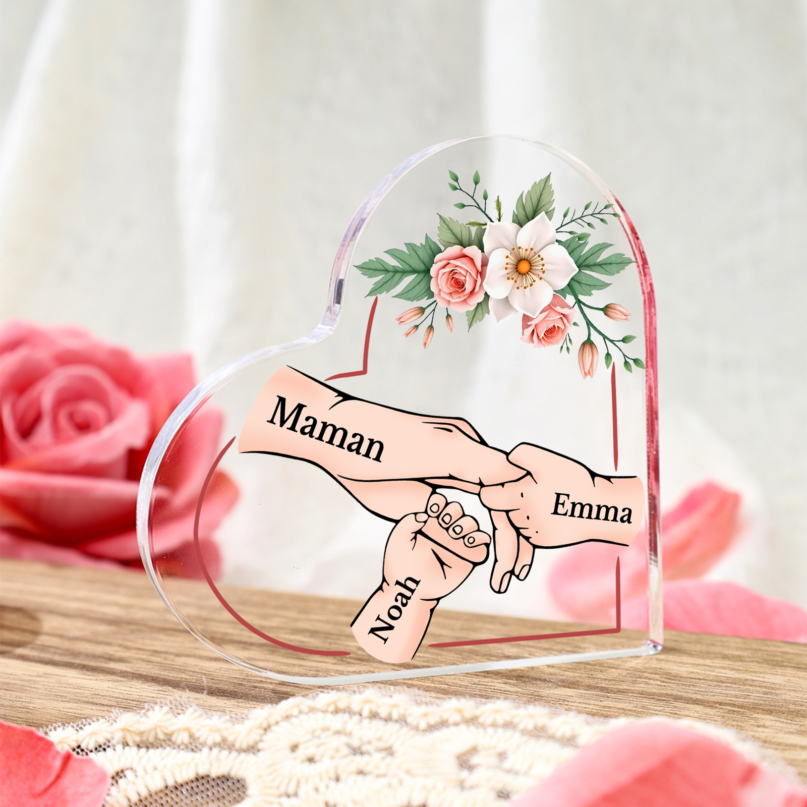 À Maman/Mamie - Plaque Coeur en Acrylique 3 Prénoms Personnalisés Cadeau Personnalisable pour Maman/Mamie  | Jessemade