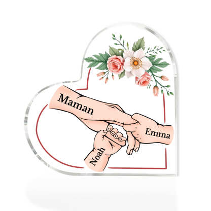 À Maman/Mamie - Plaque Coeur en Acrylique 3 Prénoms Personnalisés Cadeau Personnalisable pour Maman/Mamie  | Jessemade