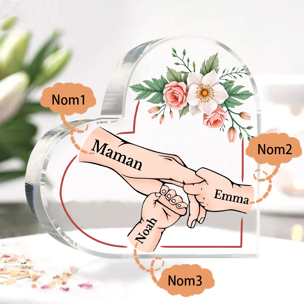 À Maman/Mamie - Plaque Coeur en Acrylique 3 Prénoms Personnalisés Cadeau Personnalisable pour Maman/Mamie  | Jessemade