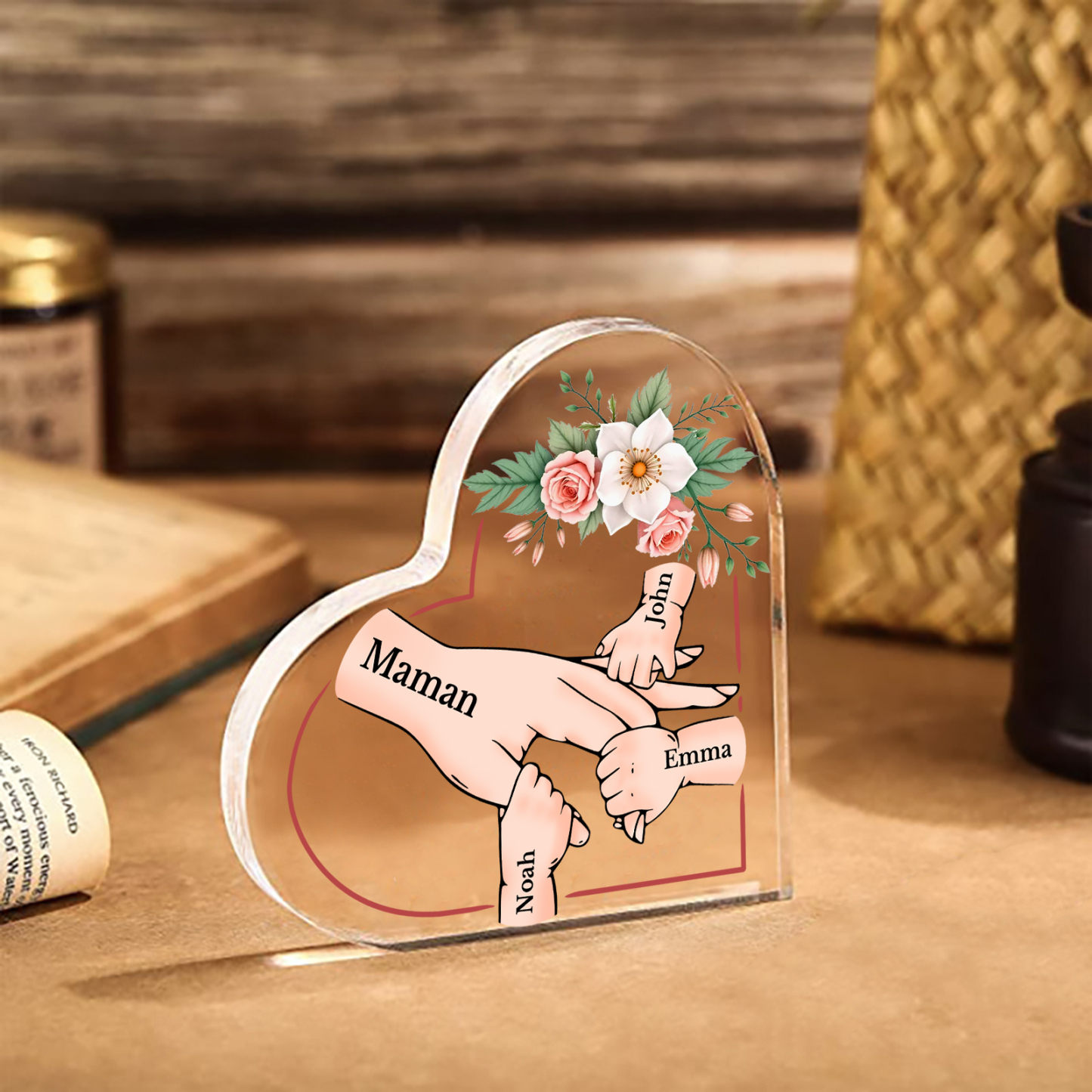 À Maman/Mamie - Plaque Coeur en Acrylique 4 Prénoms Personnalisés Cadeau Personnalisable pour Maman/Mamie | Jessemade