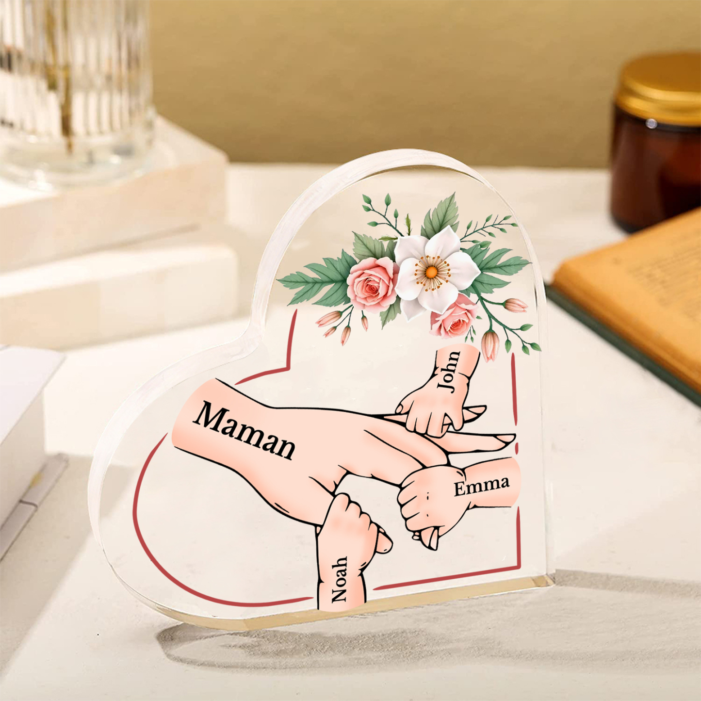 À Maman/Mamie - Plaque Coeur en Acrylique 4 Prénoms Personnalisés Cadeau Personnalisable pour Maman/Mamie | Jessemade